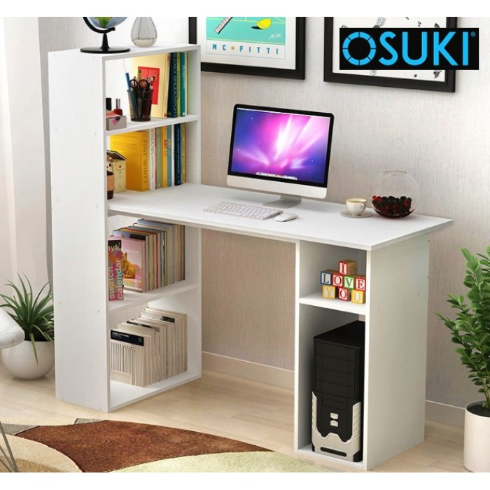 Osuki Home Office Table With Attached Bookshelf White