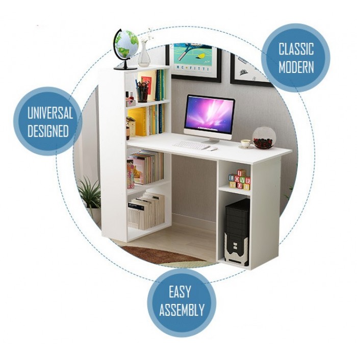 Osuki Home Office Table With Attached Bookshelf White