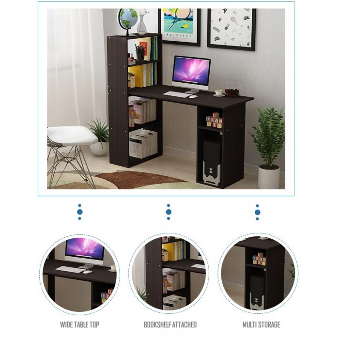 Osuki Home Office Table With Attached Bookshelf White