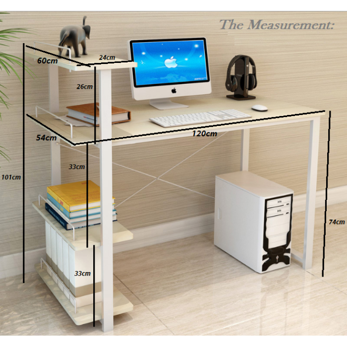OSUKI Home Office Table 120 x 54 cm With Attached Shelf (Pearl White)