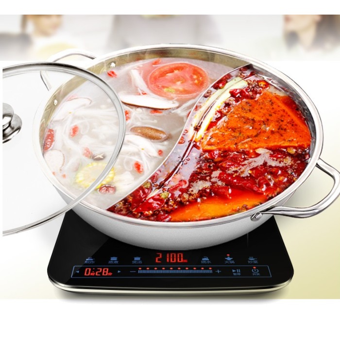 OSUKI Steamboat Pot 36 cm Stainless Steel With Glass Cover (2 in 1)