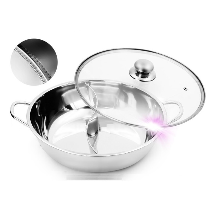 OSUKI Steamboat Pot 36 cm Stainless Steel With Glass Cover (2 in 1)