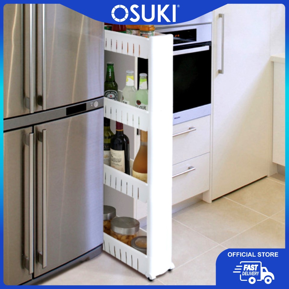 OSUKI Multi Purpose Thin Slim Wheel Movable Rack Kitchen Fridge Cabinet ...