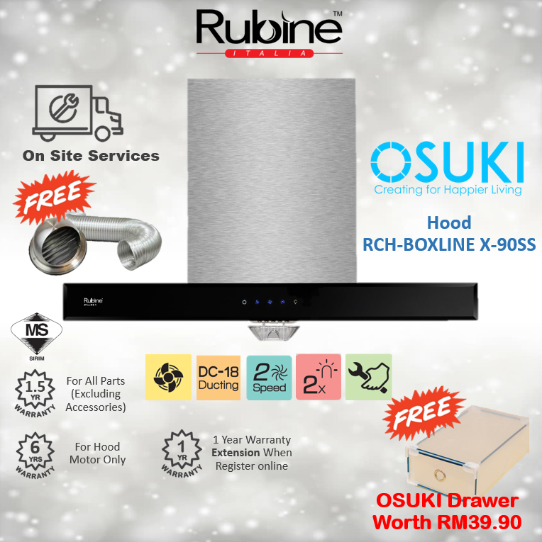 RUBINE Cooker Hood RCHBOXLINE X90SS THood (FREE OSUKI DRAWER)